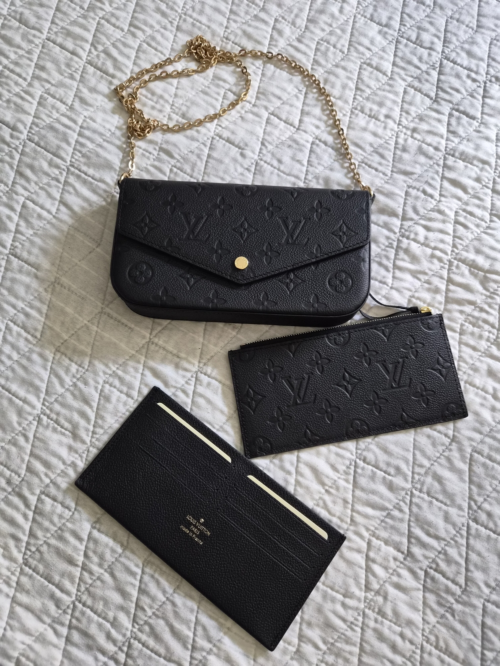Louis Vuitton 3 Pieces Set Black Monogram Empreinte Chain Crossbody Bag